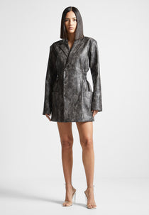 Vintage Double Breasted Leather Blazer Dress - Grey