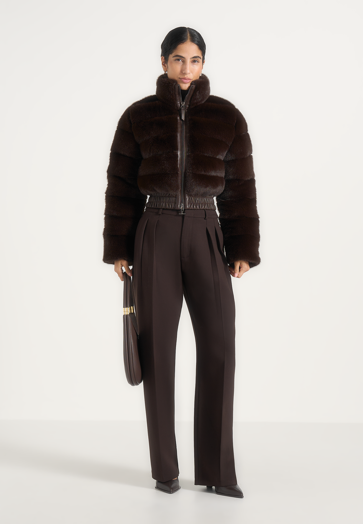 Ama - Plush Cropped Puffer Jacket - Brown