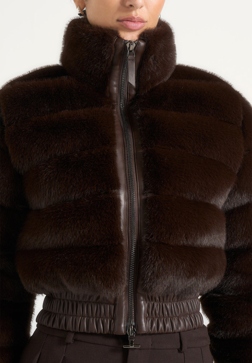 Ama - Plush Cropped Puffer Jacket - Brown