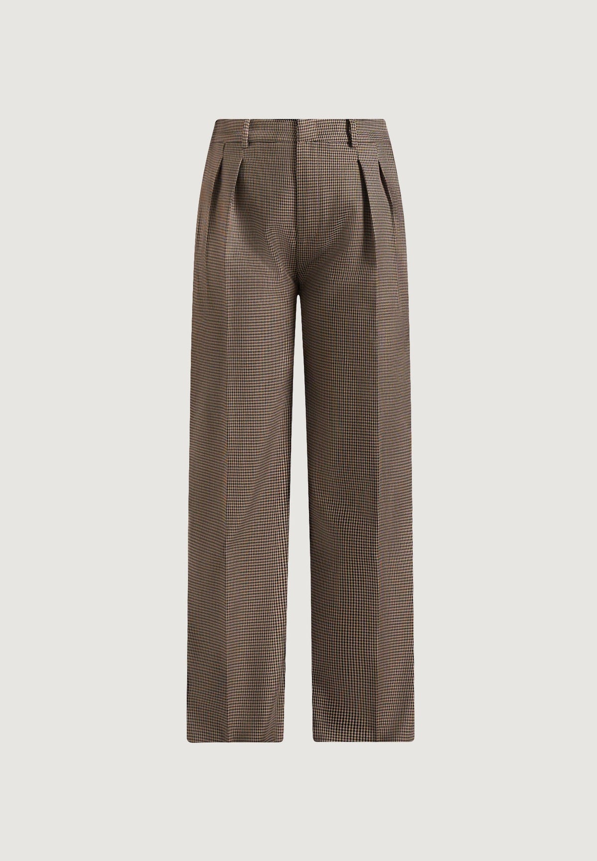 Julie - Houndstooth Twin Pleat Pants - Brown