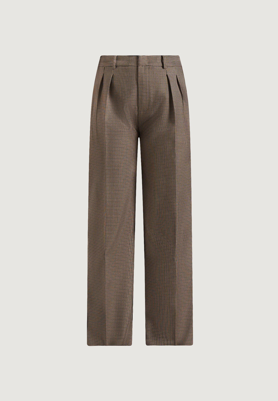 Julie - Houndstooth Twin Pleat Pants - Brown