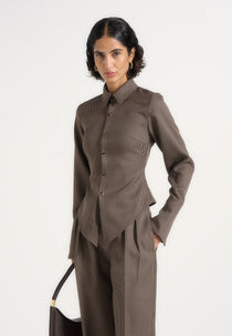 Sonia - Houndstooth Cinch Shirt - Brown