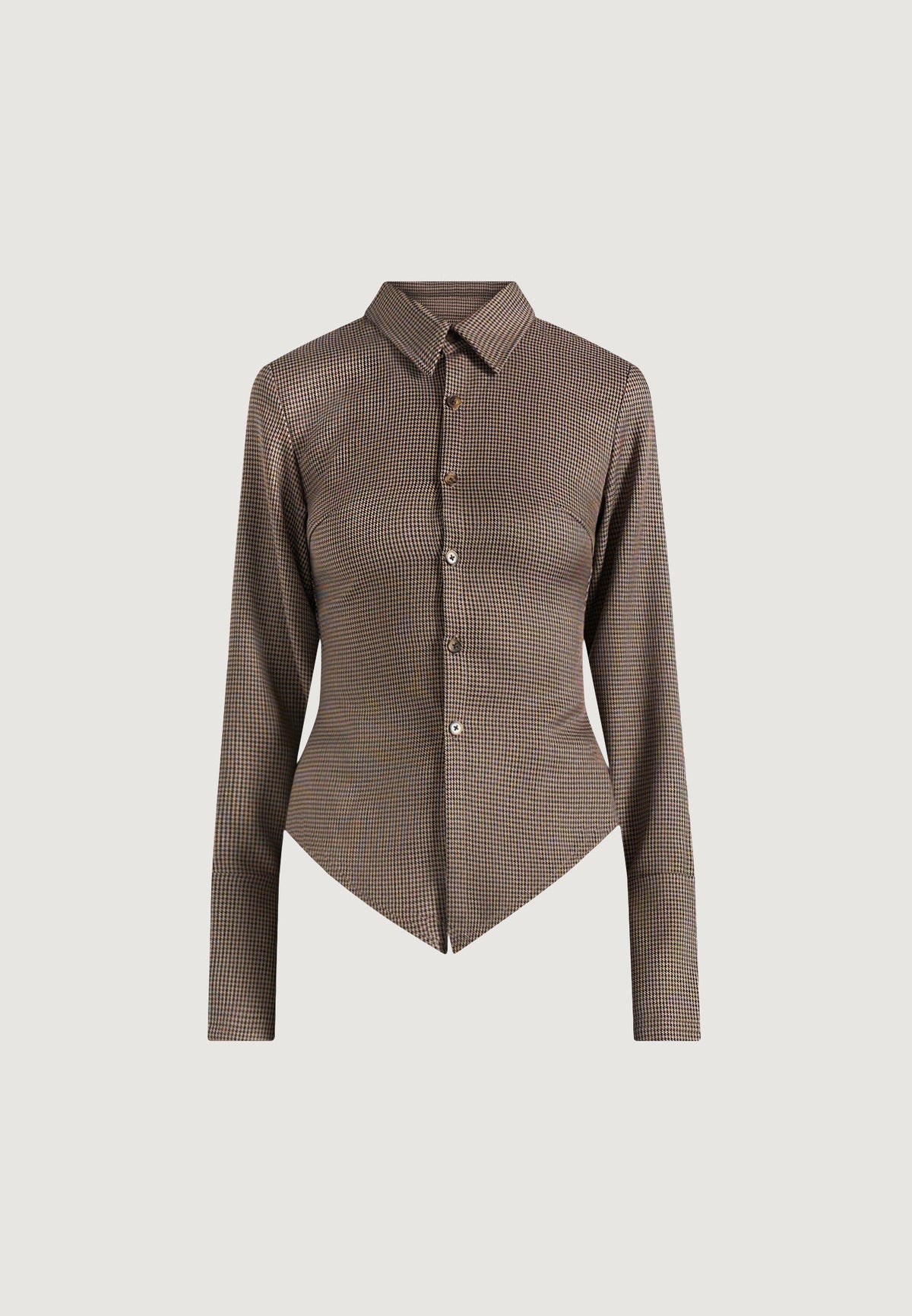 Sonia - Houndstooth Cinch Shirt - Brown