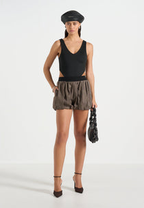 Zoe - Houndstooth Balloon Shorts - Brown