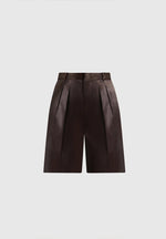 lorette-satin-double-pleat-shorts-brown