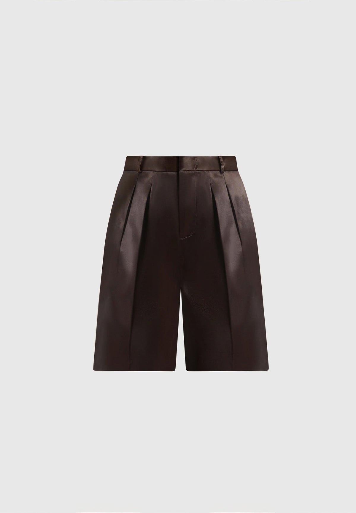 lorette-satin-double-pleat-shorts-brown