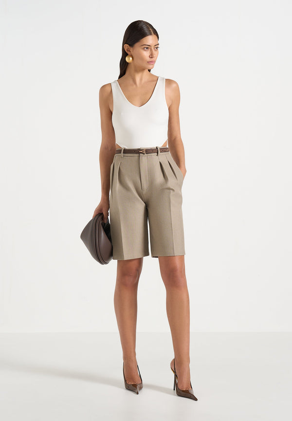 Lorette - Double Pleat Tailored Shorts - Beige