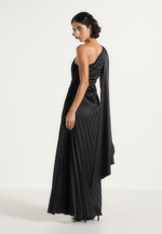 Aurelie - Pleated One-Shoulder Maxi Dress - Black