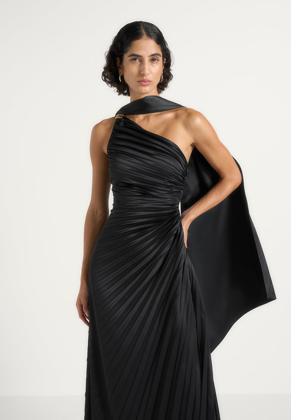 Aurelie - Pleated One-Shoulder Maxi Dress - Black
