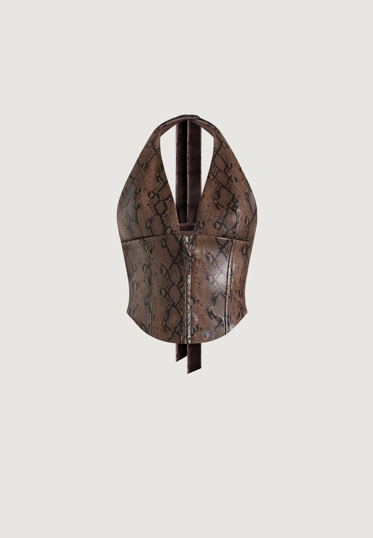 Sloane - Python Halter Neck Corset Top - Brown