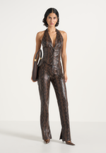 Sloane - Python Halter Neck Corset Top - Brown