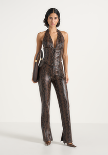 Sloane - Python Halter Neck Corset Top - Brown
