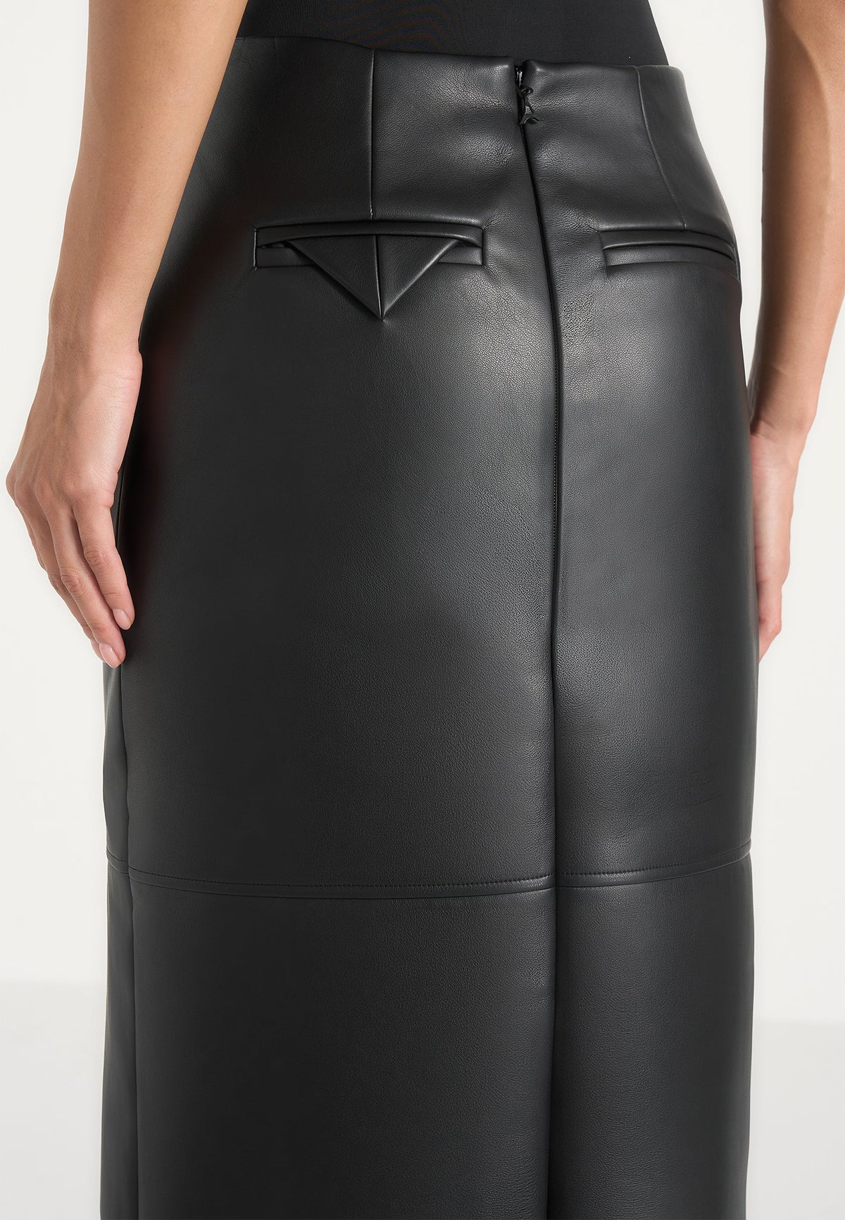 Stevie - Smooth Leather Maxi Skirt - Black