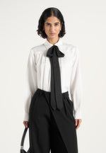 Hanelle - Satin Tie Neck Pleated Shirt - White