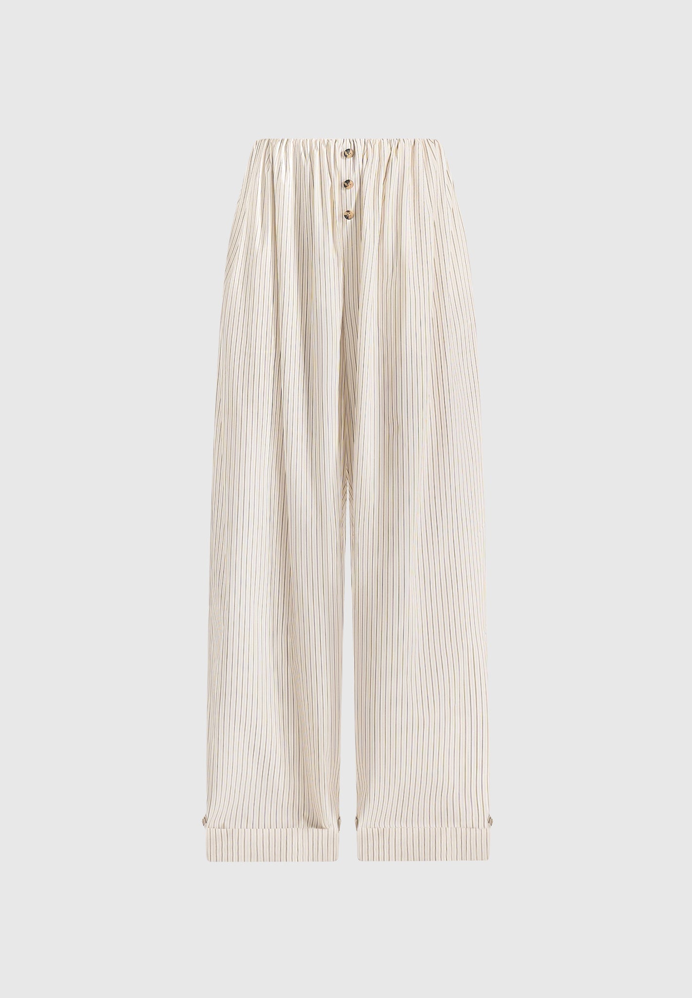 Ivanna - Elasticated Wide Leg Striped Cotton Pants - Cream