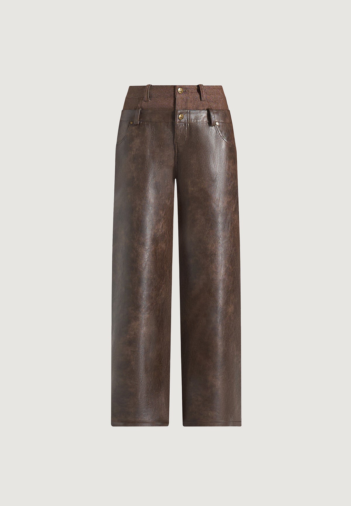 Carmen - Vintage Leather Double Waistband Pants - Brown