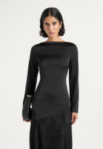 Miriam - Asymmetric Satin & Lace Maxi Dress With Lace Scarf - Black