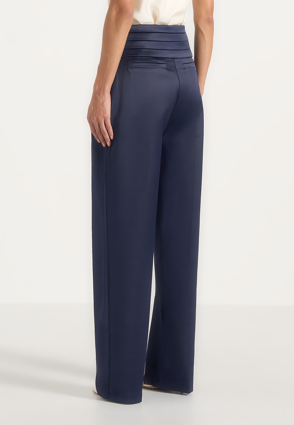 Fallon - Pleated Waistband Straight Leg Pants - Navy
