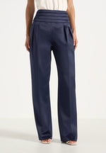 Fallon - Pleated Waistband Straight Leg Pants - Navy