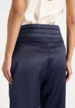 Fallon - Pleated Waistband Straight Leg Pants - Navy