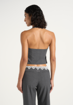 Lise - Lace Trim Wool-Blend Halter Corset Top - Grey