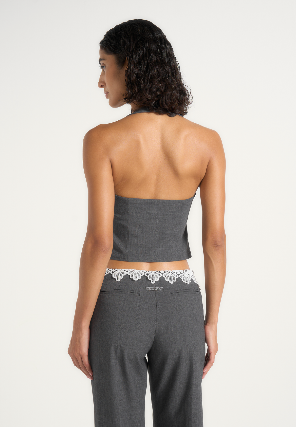 Lise - Lace Trim Wool-Blend Halter Corset Top - Grey
