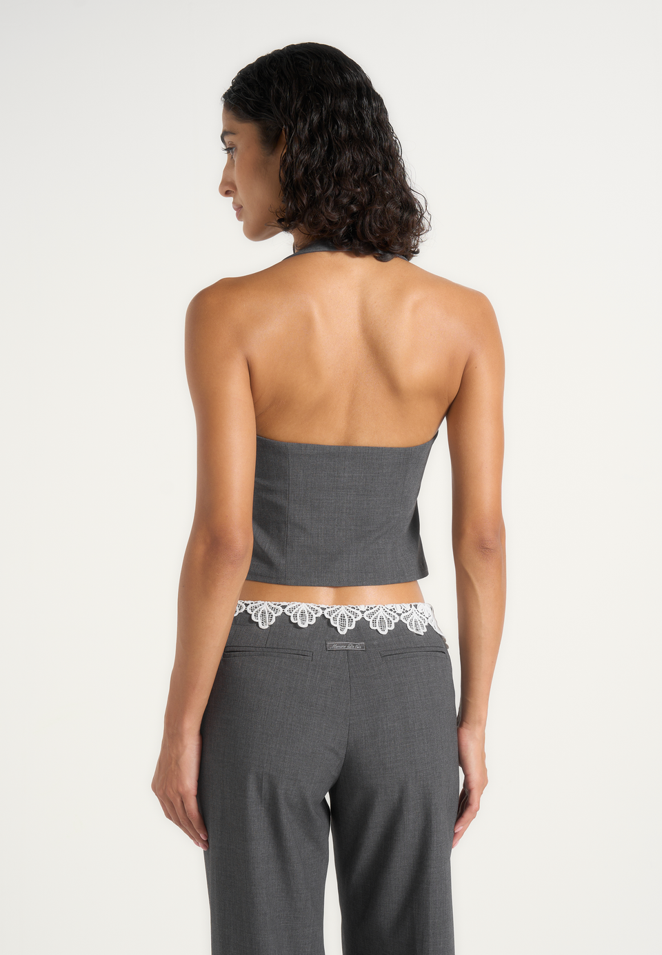 Lise - Lace Trim Wool-Blend Halter Corset Top - Grey