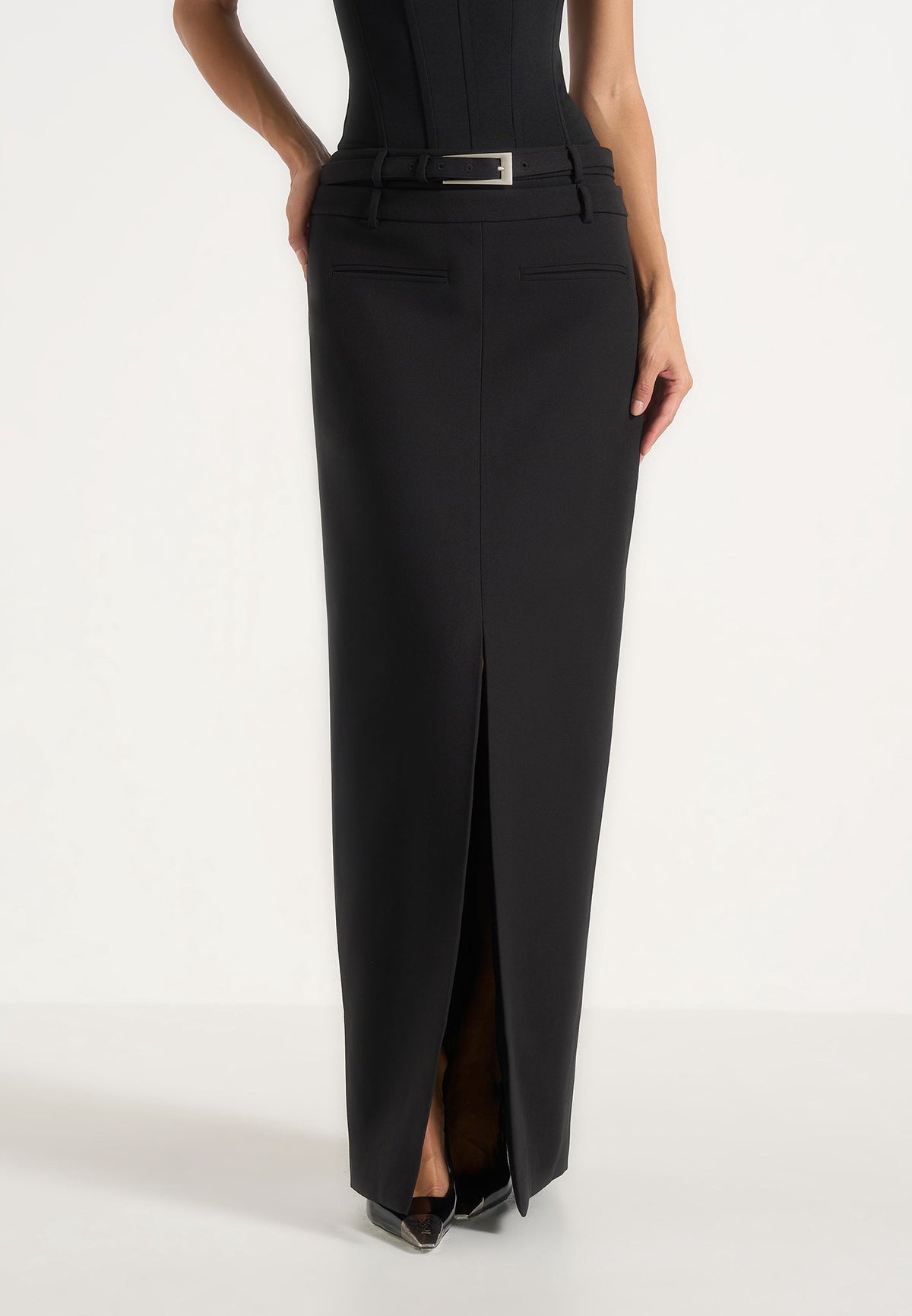 Larissa - Tailored Wool-Blend Maxi Pencil Skirt - Black