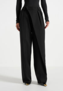 Colette - Tailored Wrap Pleat Trousers - Black