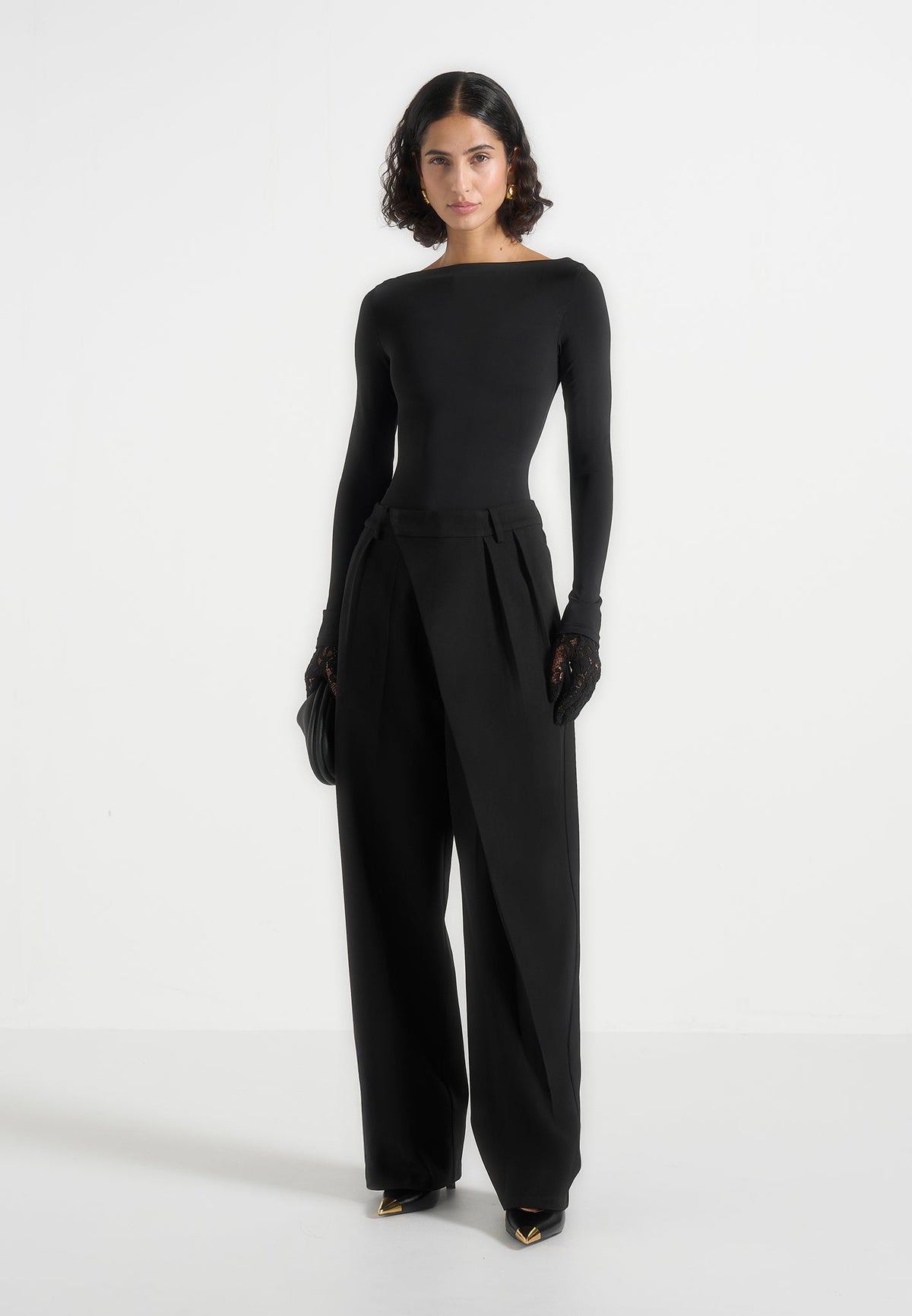 Colette - Tailored Wrap Pleat Pants - Black