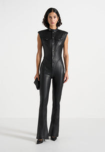 Annette - Leather Jumpsuit - Black