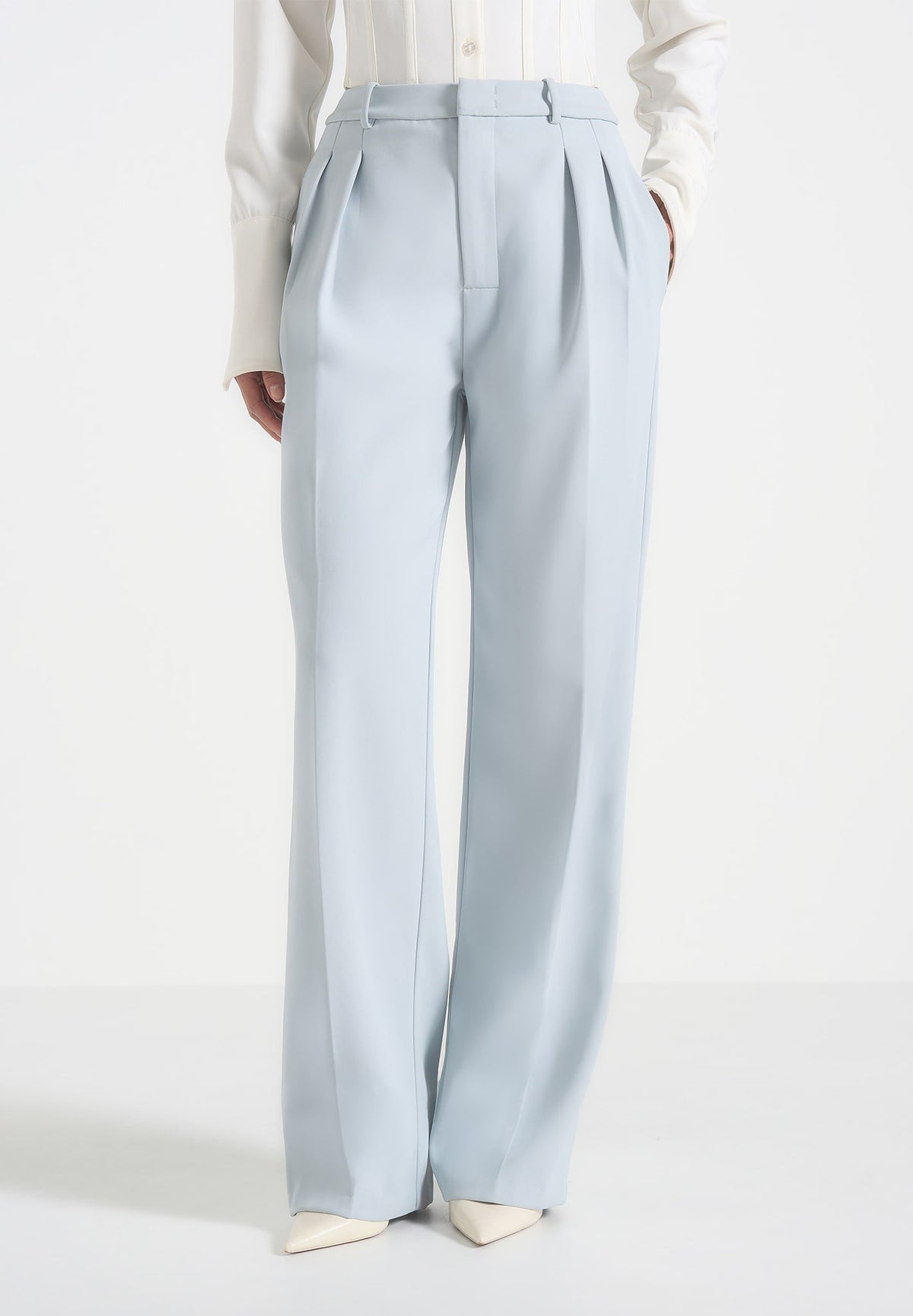 Julie - Tailored Twin Pleat Pants - Pale Blue