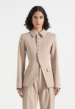 Harper - Tailored Cinch Blazer With Detachable Collar - Beige