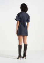 Mathilde - Denim Corset Contrast Stitch Dress - Indigo