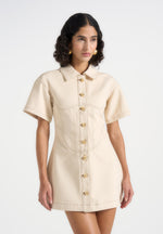 Mathilde - Denim Corset Contrast Stitch Dress - Cream