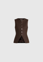 Maisie - Tailored Crew Neck Cinch Waistcoat - Brown