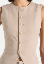 Maisie - Tailored Crew Neck Cinch Waistcoat - Beige