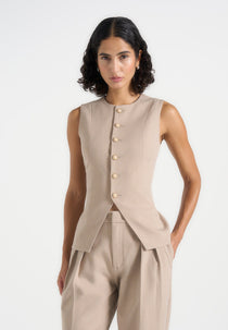 Maisie - Tailored Crew Neck Cinch Waistcoat - Beige
