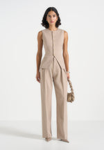 Maisie - Tailored Crew Neck Cinch Waistcoat - Beige