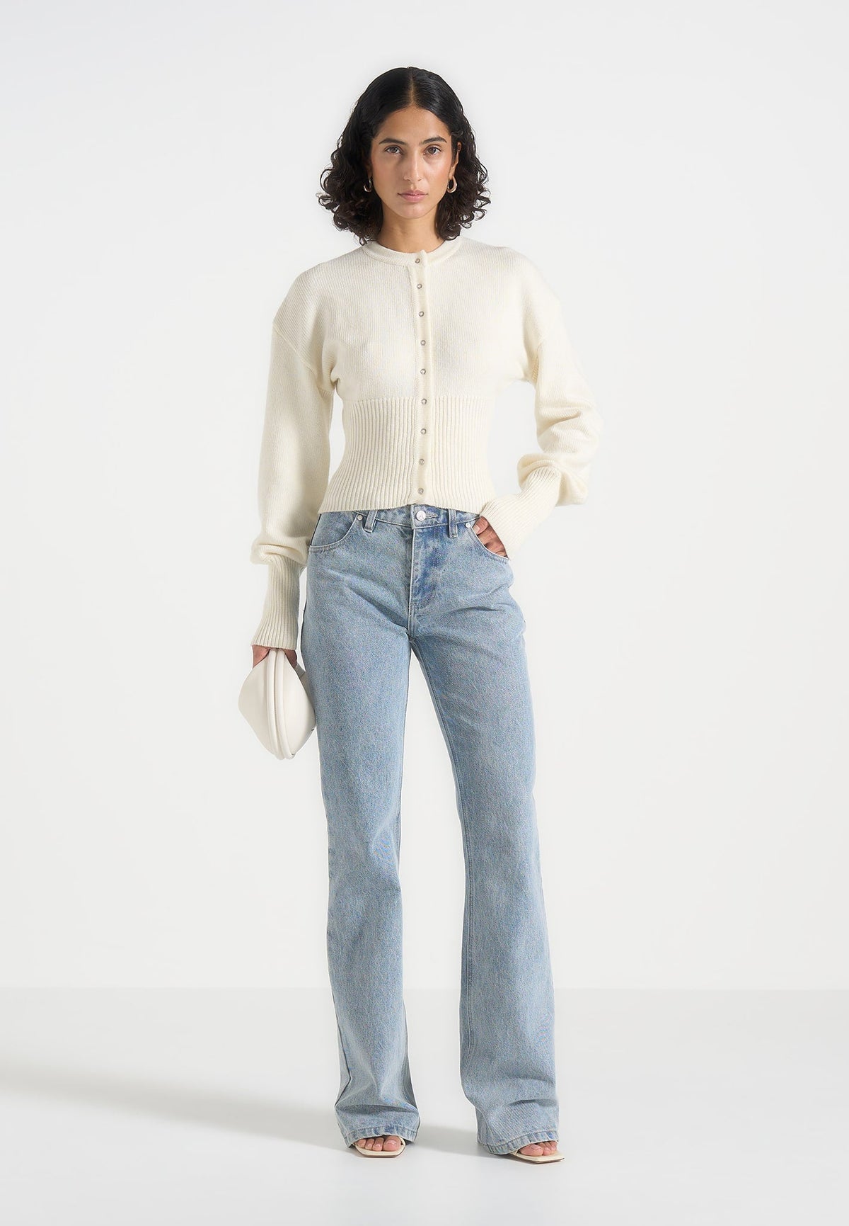 Mayla - Knitted Cinch Waist Cardigan - Cream