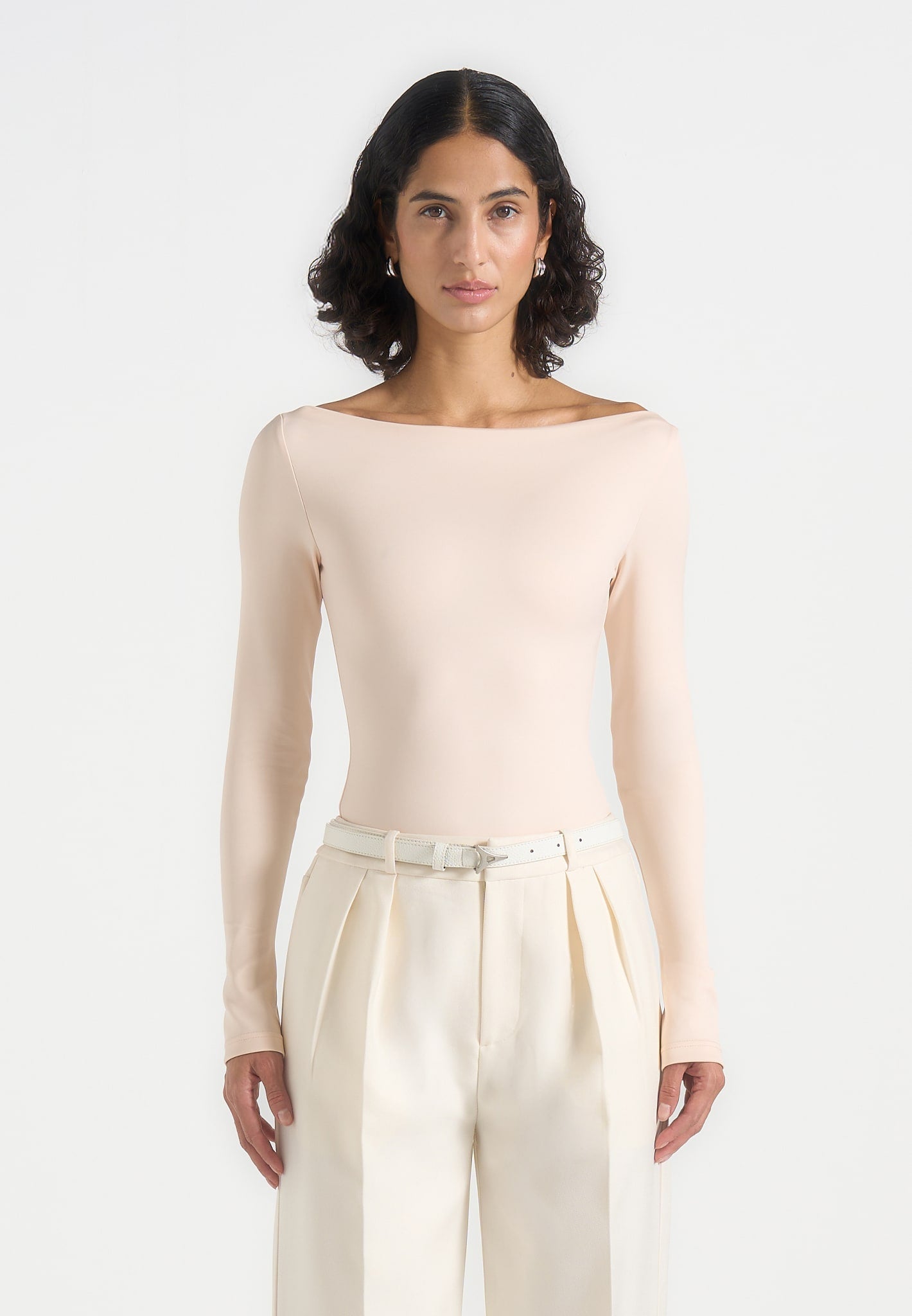Eva - Boat Neck Bodysuit - Pale Pink 