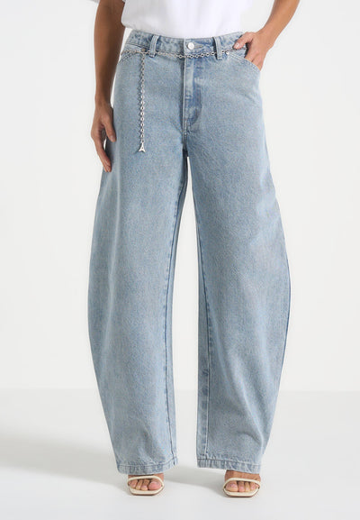 Enora - Hourglass Jean With Chain - Mid Blue