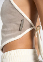 Malena - Contrast Velour Halter Top - Beige