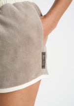 Delina - Contrast Velour Mini Shorts - Beige