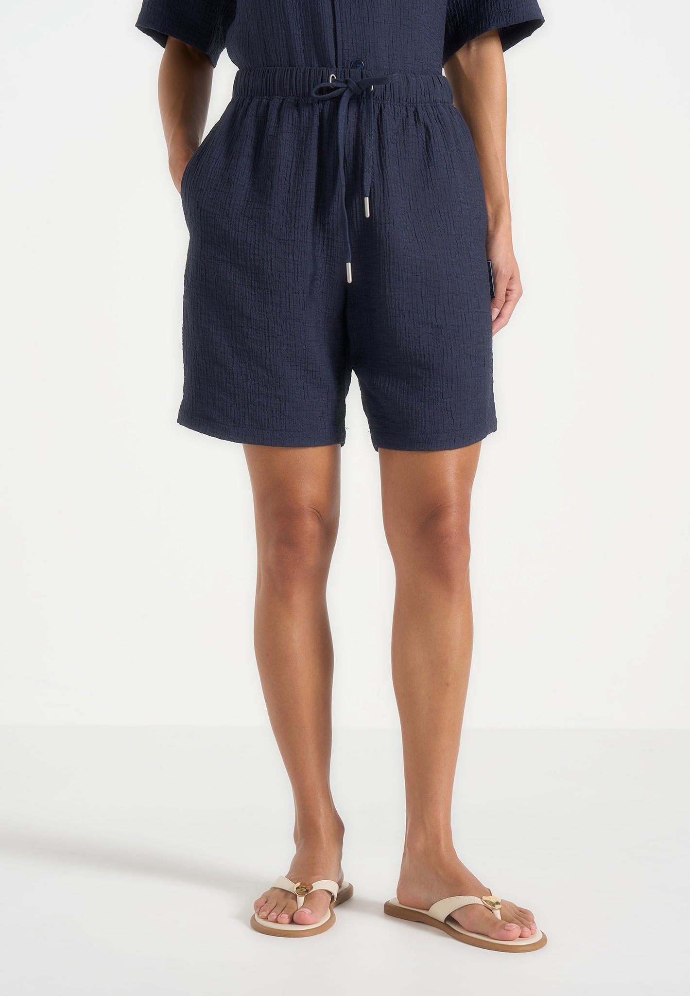 Ari - Unisex Textured Shorts - Navy