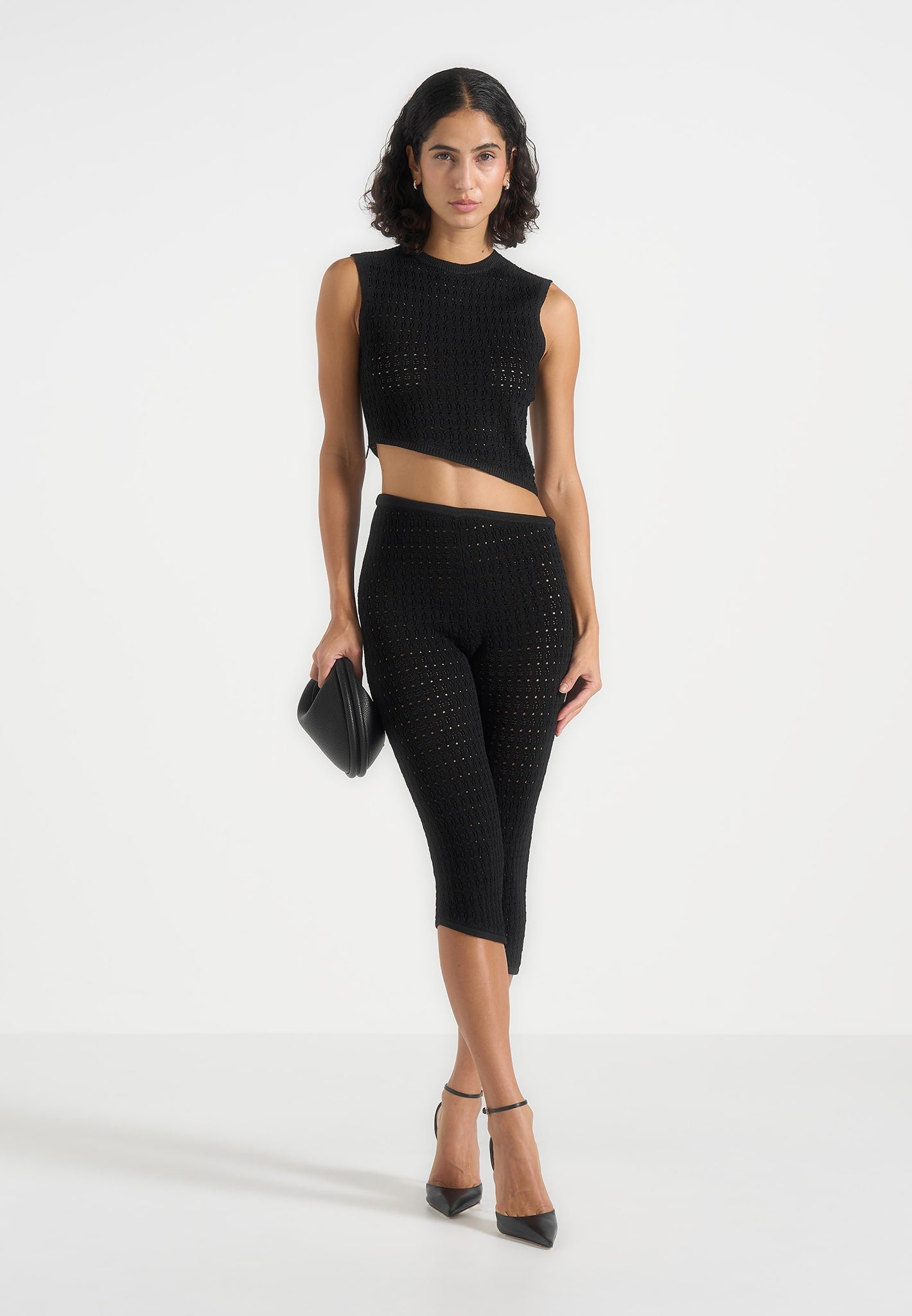 Kelsey - Pointelle Asymmetric Top - Black 