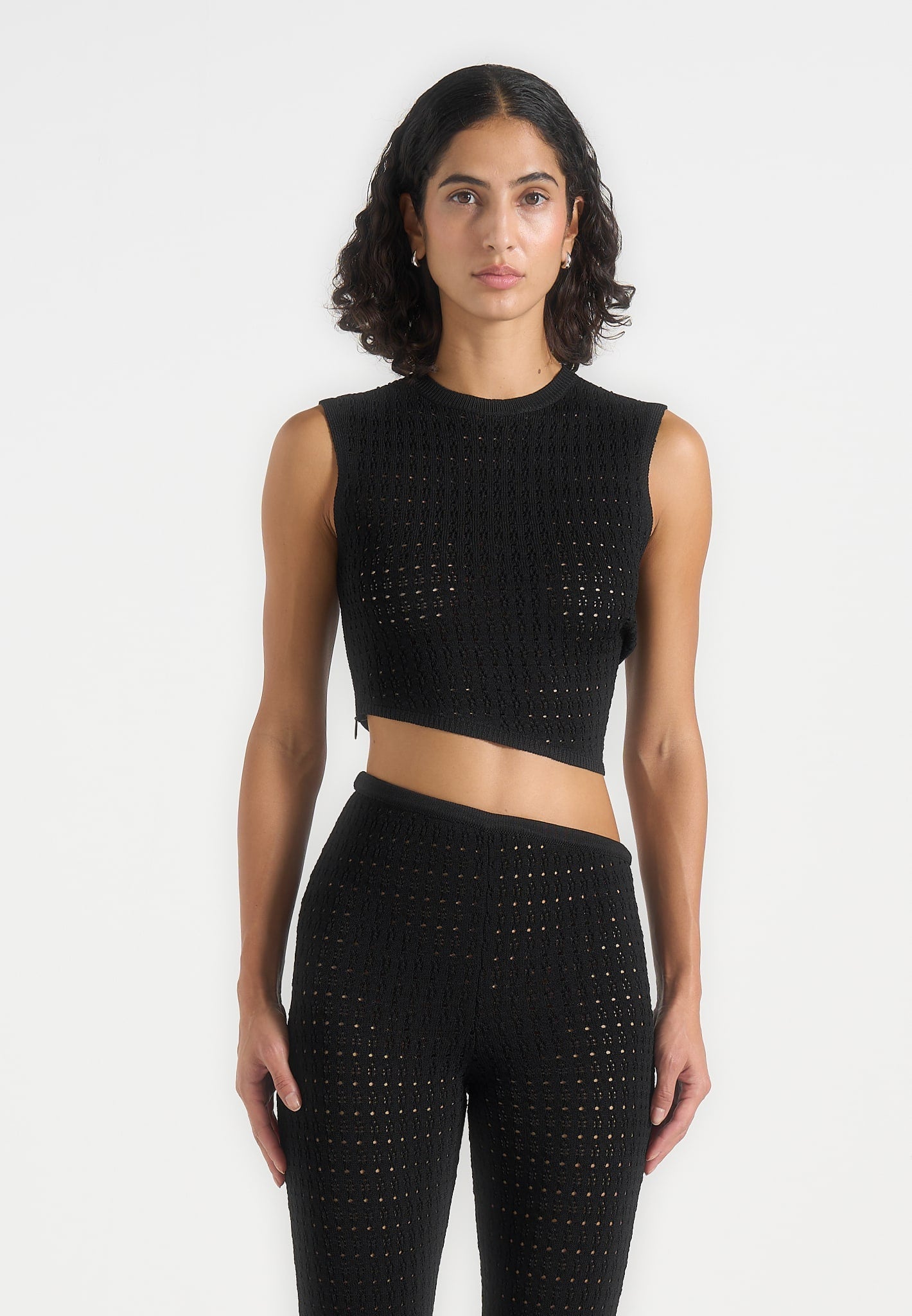 Kelsey - Pointelle Asymmetric Top - Black 