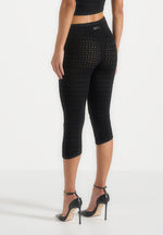 Piper - Pointelle Asymmetric Capri Leggings - Black