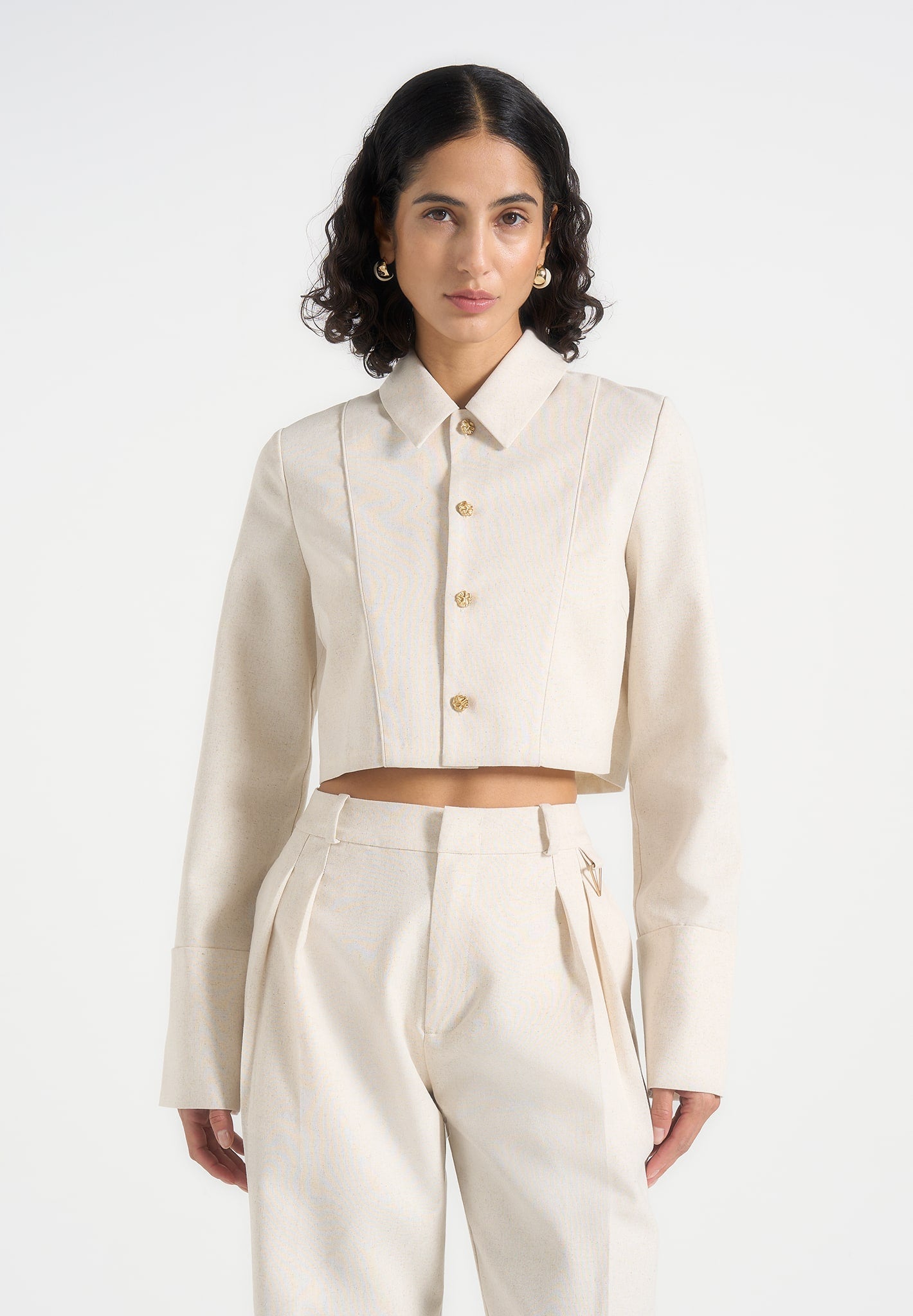 Florine - Linen Pintuck Cropped Shirt - Natural 