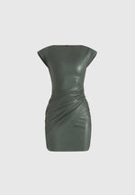 tina-leather-boat-neck-ruched-dress-khaki